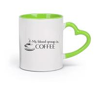 AYUEHBN Ceramics Ceramic Mug Cup Coffee Time My Blood Group is Coffee Funny Quote （11oz/320ml） Office, Home, Café, Dishwasher & Microwave Safe Green