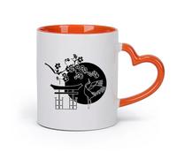 AYUEHBN Ceramics Ceramic Mug Cup Japanese Bird Stork Tree Sakura Branch Oriental （11oz/320ml） Office, Home, Café, Dishwasher & Microwave Safe Orange