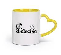 AYUEHBN Ceramics Ceramic Mug Cup Kitten Puppy Word Logo Welcome Pets Animals （11oz/320ml） Humorous Gift for Coffee Lovers, Work Besties, Coworkers & Friends Yellow