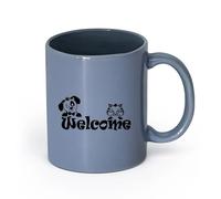 AYUEHBN Ceramics Ceramic Mug Cup Kitten Puppy Word Logo Welcome Pets Animals （11oz/320ml） Humorous Gift for Coffee Lovers, Work Besties, Coworkers & Friends Blue-Gray