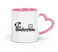 AYUEHBN Ceramics Ceramic Mug Cup Kitten Puppy Word Logo Welcome Pets Animals （11oz/320ml） Humorous Gift for Coffee Lovers, Work Besties, Coworkers & Friends Pink