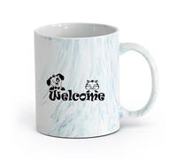 AYUEHBN Ceramics Ceramic Mug Cup Kitten Puppy Word Logo Welcome Pets Animals （11oz/320ml） Humorous Gift for Coffee Lovers, Work Besties, Coworkers & Friends Marble Blue
