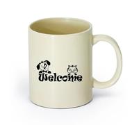 AYUEHBN Ceramics Ceramic Mug Cup Kitten Puppy Word Logo Welcome Pets Animals （11oz/320ml） Humorous Gift for Coffee Lovers, Work Besties, Coworkers & Friends Light Yellow