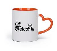 AYUEHBN Ceramics Ceramic Mug Cup Kitten Puppy Word Logo Welcome Pets Animals （11oz/320ml） Humorous Gift for Coffee Lovers, Work Besties, Coworkers & Friends Orange