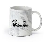 AYUEHBN Ceramics Ceramic Mug Cup Kitten Puppy Word Logo Welcome Pets Animals （11oz/320ml） Humorous Gift for Coffee Lovers, Work Besties, Coworkers & Friends Marble Black