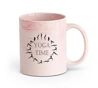 AYUEHBN Ceramics Ceramic Mug Cup Yoga Pose Time Meditation Studio Word Logo Sickers （11oz/320ml） Café or Restaurant Use Marble Pink