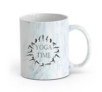 AYUEHBN Ceramics Ceramic Mug Cup Yoga Pose Time Meditation Studio Word Logo Sickers （11oz/320ml） Café or Restaurant Use Marble Blue