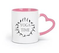 AYUEHBN Ceramics Ceramic Mug Cup Yoga Pose Time Meditation Studio Word Logo Sickers （11oz/320ml） Café or Restaurant Use Pink