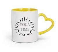 AYUEHBN Ceramics Ceramic Mug Cup Yoga Pose Time Meditation Studio Word Logo Sickers （11oz/320ml） Café or Restaurant Use Yellow
