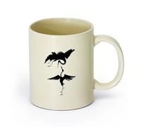 AYUEHBN Ceramics Ceramic Tea Cup Abstract Asian Birds Heron Japanese Style （11oz/320ml） for Coffee, Soup, Tea, Milk, Latte, hot Cocoa, Ladies, Men Light Yellow