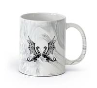 AYUEHBN Ceramics Ceramic Tea Cup Celtic Dragons Fantasy Myth Monster Animal （11oz/320ml） for Coffee, Soup, Tea, Milk, Latte, hot Cocoa, Ladies, Men Marble Black