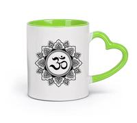 AYUEHBN Ceramics Ceramic Tea Cup Mandala Yoga Studio Hinduism Meditation Relax （11oz/320ml） & Durable - Microwave & Dishwasher Safe Green