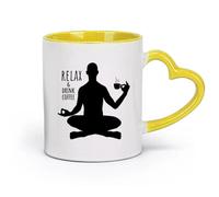 AYUEHBN Ceramics Ceramic Tea Cup Phrase Relax Drink Coffee and Yoga Meditation Room （11oz/320ml） fine China (Ceramic) Yellow