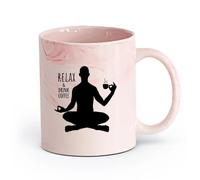 AYUEHBN Ceramics Ceramic Tea Cup Phrase Relax Drink Coffee and Yoga Meditation Room （11oz/320ml） fine China (Ceramic) Marble Pink