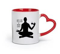 AYUEHBN Ceramics Ceramic Tea Cup Phrase Relax Drink Coffee and Yoga Meditation Room （11oz/320ml） fine China (Ceramic) Red