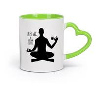 AYUEHBN Ceramics Ceramic Tea Cup Phrase Relax Drink Coffee and Yoga Meditation Room （11oz/320ml） fine China (Ceramic) Green