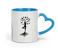AYUEHBN Ceramics Ceramic Tea Cup Yoga Girl Tree Leaves Roots Meditation Relax （11oz/320ml） for Coffee, Soup, Tea, Milk, Latte, hot Cocoa, Ladies, Men Blue