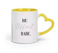 AYUEHBN Ceramics Coffee and Tea Cups Be Different Babe Quote Inspirational Words Phrase Letters Woman Girl Beauty Salon （11oz/320ml） Nice Xmas Gift Yellow