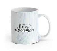 AYUEHBN Ceramics Coffee and Tea Cups Inspiring Phrase Be A Dreamer Birds Flying （11oz/320ml） Ceramic Coffee Mug for Cappuccino Tea, Milk, Marble Blue