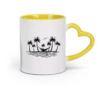 AYUEHBN Ceramics Coffee and Tea Cups Island Palm Tree Birds Hammock Hawaii Beach Style （11oz/320ml） for Milk Tea Cola Water Yellow