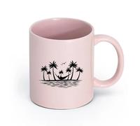 AYUEHBN Ceramics Coffee and Tea Cups Island Palm Tree Birds Hammock Hawaii Beach Style （11oz/320ml） for Milk Tea Cola Water Pink
