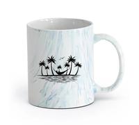 AYUEHBN Ceramics Coffee and Tea Cups Island Palm Tree Birds Hammock Hawaii Beach Style （11oz/320ml） for Milk Tea Cola Water Marble Blue