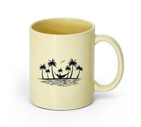 AYUEHBN Ceramics Coffee and Tea Cups Island Palm Tree Birds Hammock Hawaii Beach Style （11oz/320ml） for Milk Tea Cola Water Beige