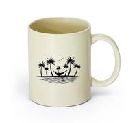 AYUEHBN Ceramics Coffee and Tea Cups Island Palm Tree Birds Hammock Hawaii Beach Style （11oz/320ml） for Milk Tea Cola Water Light Yellow
