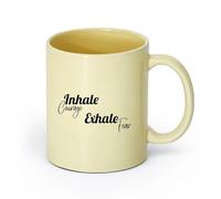 AYUEHBN Ceramics Coffee Cup Inhale Courage Exhale Fear Meditation Yoga Quote Words （11oz/320ml） for Espresso, Tea- Set Beige