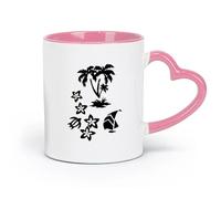 AYUEHBN Ceramics Coffee Cup Palm Tropical Beach Sea Turtle Flower Travel （11oz/320ml） for Coffee, Soup, Tea, Milk, Latte, hot Cocoa, Ladies, Men Pink