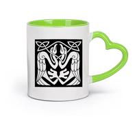 AYUEHBN Ceramics Coffee Cups with Handle Abstract Birds Eagle Celtic Style （11oz/320ml） Humorous Gift for Coffee Lovers, Work Besties, Coworkers & Friends Green