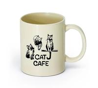 AYUEHBN Ceramics Coffee Cups with Handle Cat Cafe Logo Animals Pet Lovers （11oz/320ml） for Coffee, Soup, Tea, Milk, Latte, hot Cocoa, Ladies, Men Light Yellow
