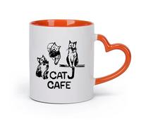 AYUEHBN Ceramics Coffee Cups with Handle Cat Cafe Logo Animals Pet Lovers （11oz/320ml） for Coffee, Soup, Tea, Milk, Latte, hot Cocoa, Ladies, Men Orange