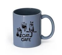 AYUEHBN Ceramics Coffee Cups with Handle Cat Cafe Logo Animals Pet Lovers （11oz/320ml） for Coffee, Soup, Tea, Milk, Latte, hot Cocoa, Ladies, Men Blue-Gray