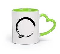 AYUEHBN Ceramics Coffee Cups with Handle Enso Circle Zen Japanese Calligraphy （11oz/320ml） Humorous Gift for Coffee Lovers, Work Besties, Coworkers & Friends Green