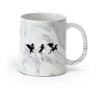 AYUEHBN Ceramics Coffee Cups with Handle Heraldry Lion Dragon Unicorn Myth Animals （11oz/320ml） Great for Home, Office, Cafes, Gift Ideas Marble Black