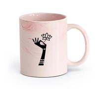 AYUEHBN Ceramics Coffee Cups with Handle Hinduism Mehndi Lotus Flower Meditation （11oz/320ml） Office, Home, Café, Dishwasher & Microwave Safe Marble Pink