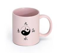 AYUEHBN Ceramics Coffee & Hot Drinks Asian Hieroglyph Earth Water Fire Wood Metal Yin Yang （11oz/320ml） Nice Xmas Gift Pink