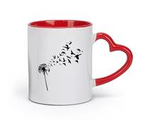AYUEHBN Ceramics Coffee & Hot Drinks Dandelion Flower Bud Floral Birds Patterns （11oz/320ml） Dishwasher Microwave Safe,for Office and Home Red