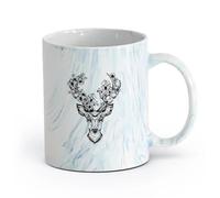 AYUEHBN Ceramics Coffee & Hot Drinks Deer Horn ation Fantasy Forest Flower Head （11oz/320ml） Cappuccino, Latte Macchiato, Tea, Espresso Marble Blue