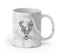 AYUEHBN Ceramics Coffee & Hot Drinks Deer Horn ation Fantasy Forest Flower Head （11oz/320ml） Cappuccino, Latte Macchiato, Tea, Espresso Marble Black