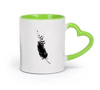 AYUEHBN Ceramics Coffee & Hot Drinks Feather Writing Patterns Flying Birds School （11oz/320ml） and Mulled Drinks, Espresso Green