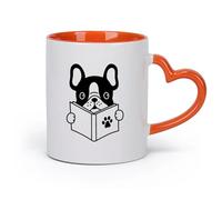 AYUEHBN Ceramics Coffee & Hot Drinks French Bulldog with Open Book Reading Pet Shop （11oz/320ml） Unique Office Gift for Women & Men Orange