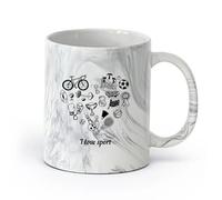 AYUEHBN Ceramics Coffee & Hot Drinks Letter I Love Sport Bowling Tennis Bicycle （11oz/320ml） Stylish & Durable - Microwave & Dishwasher Safe Marble Black