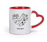 AYUEHBN Ceramics Coffee & Hot Drinks Letter I Love Sport Bowling Tennis Bicycle （11oz/320ml） Stylish & Durable - Microwave & Dishwasher Safe Red