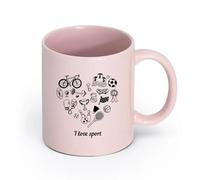 AYUEHBN Ceramics Coffee & Hot Drinks Letter I Love Sport Bowling Tennis Bicycle （11oz/320ml） Stylish & Durable - Microwave & Dishwasher Safe Pink