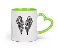 AYUEHBN Ceramics Coffee Milk Tea Ceramic Mugs Angel Wings Feathers Celtic Knot （11oz/320ml） & Durable - Microwave & Dishwasher Safe Green