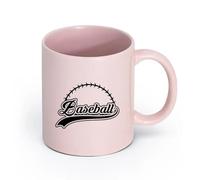 AYUEHBN Ceramics Coffee Milk Tea Ceramic Mugs Baseball Word Abstract Ball Fan Sport （11oz/320ml） Great Gift for Lovers Pink