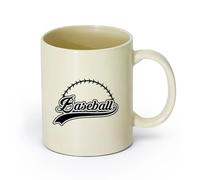 AYUEHBN Ceramics Coffee Milk Tea Ceramic Mugs Baseball Word Abstract Ball Fan Sport （11oz/320ml） Great Gift for Lovers Light Yellow