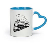 AYUEHBN Ceramics Coffee Milk Tea Ceramic Mugs Train Locomotive Steam Railway Transport （11oz/320ml） Café or Restaurant Use Blue